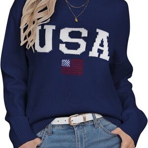 Amazon Navy Blue USA Crewneck Sweater with White Lettering & Red Accent